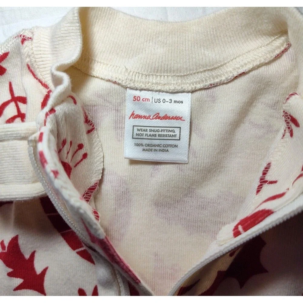 Hanna Andersson 1pc Holiday Baby‎ 0 3 Mos Sleeper Red Beige Unisex 50 Organic